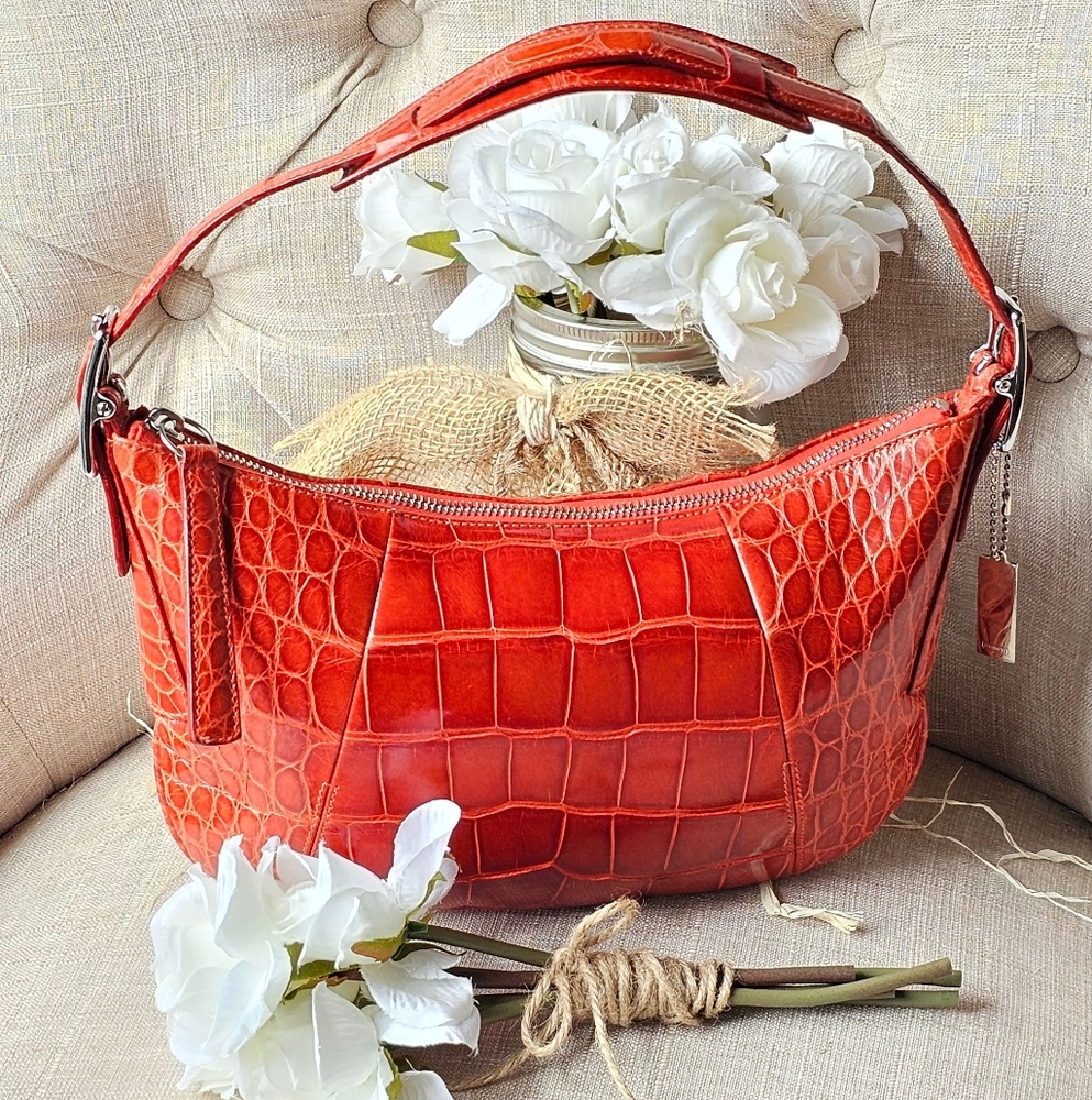Vintage Coach Limited Edition Genuine Lizard Skin Bag Purse # 8390 ( Coral ) - Picture 15 of 16